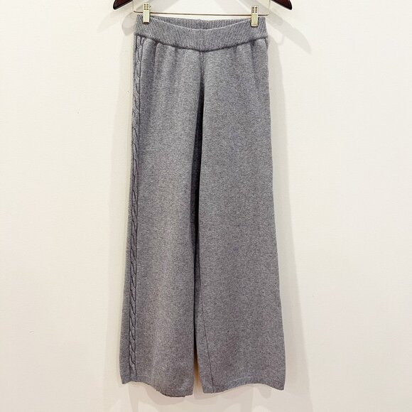 Womens Sweater Pants Set Medium Gray Turtleneck Cable Knit Ribbed Wide Leg Comfy - Picture 10 of 15
